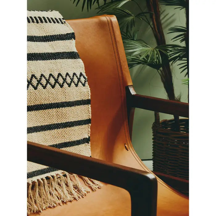 Inca Slingback Accent Chair, Tan Leather, Dark Wood Frame