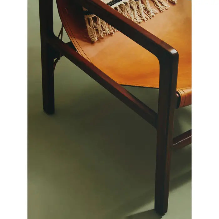 Inca Slingback Accent Chair, Tan Leather, Dark Wood Frame