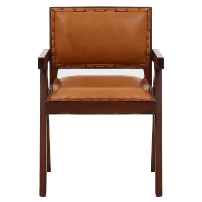 Inca Accent Chair, Tan Leather, Dark Wood Frame