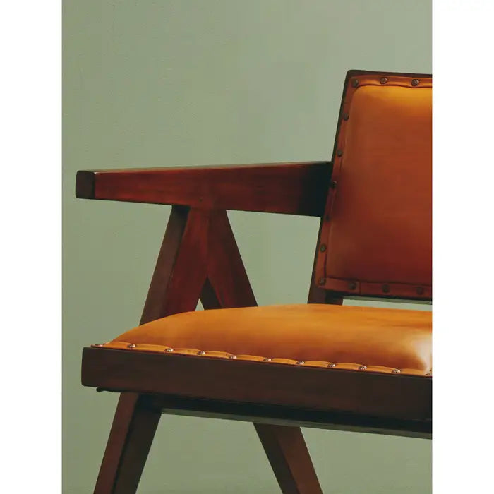 Inca Accent Chair, Tan Leather, Dark Wood Frame