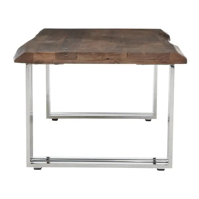 Hampstead Coffee Table, Silver Stainless Steel Legs, Natural Wood Top