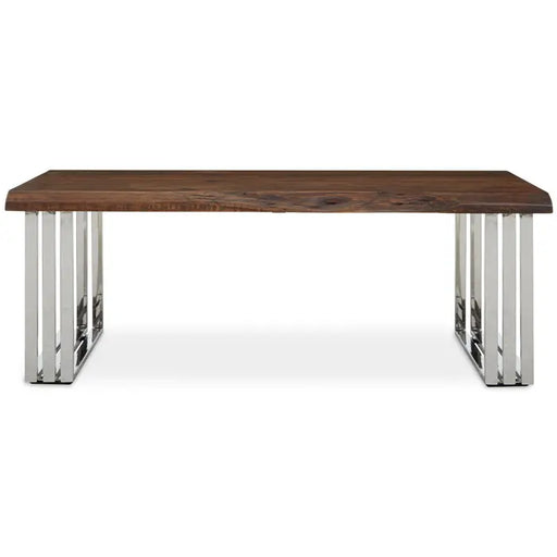Hampstead Coffee Table, Silver Stainless Steel Legs, Natural Wood Top 