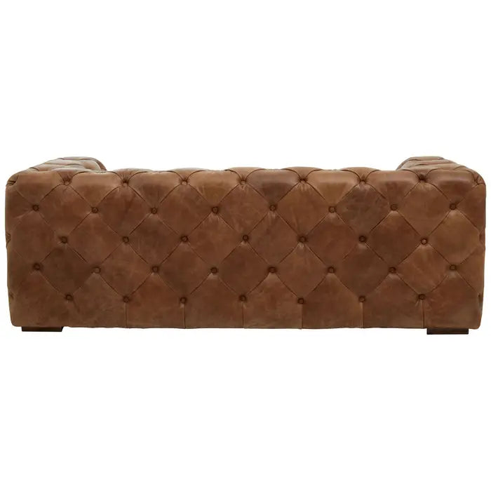 Hoxton Three Seater Sofa, Brown Tufted Leather, Low Back, Foam Padded