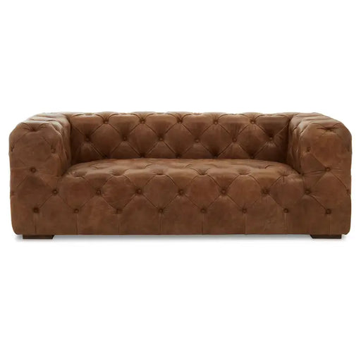Hoxton Three Seater Sofa, Brown Tufted Leather, Foam-Padded 
