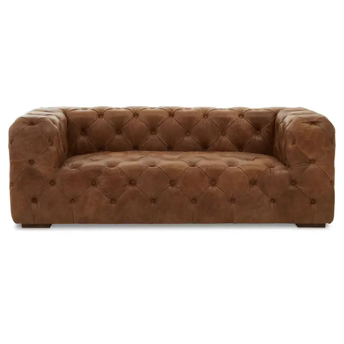 Hoxton Three Seater Sofa, Brown Tufted Leather, Foam-Padded 