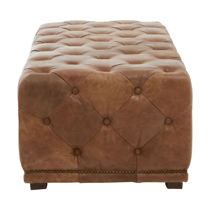 Hoxton Indoor Bench, Tan Button Tufted Leather