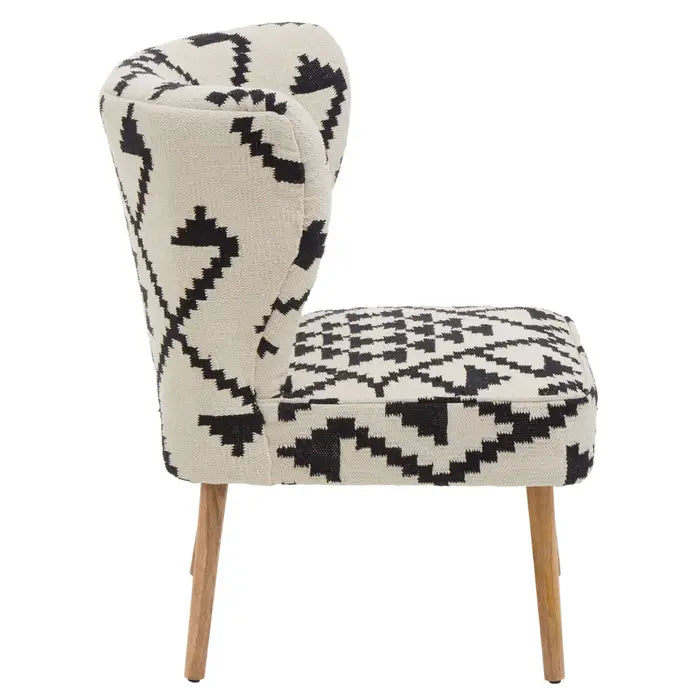 Waltham Accent Chair, Black, White Berber Style, Mango Wood