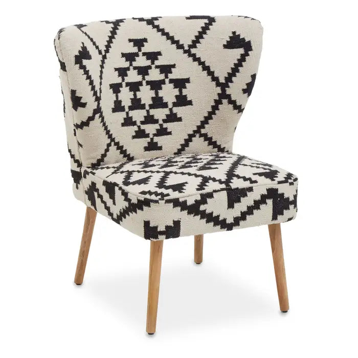 Waltham Accent Chair, Black, White Berber Style, Mango Wood