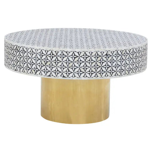 Fusion Round Coffee Table, Gold Wooden Base, Round Top