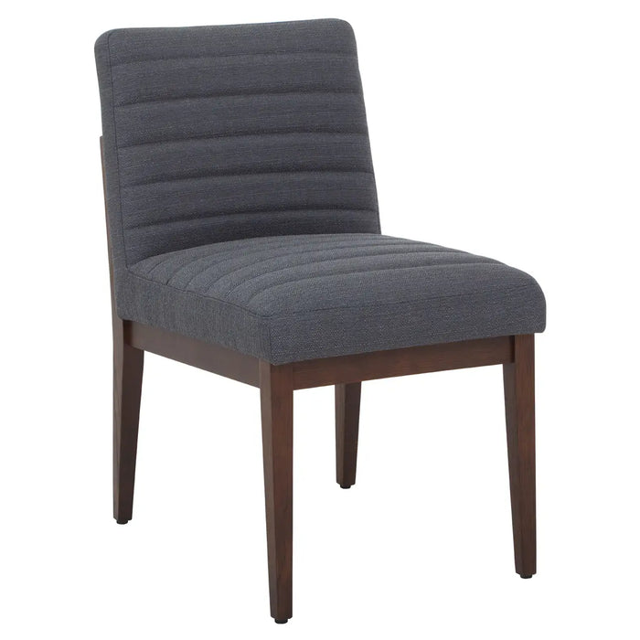 Bellamy Dining Chair In Grey Fabric & Walnut Legs