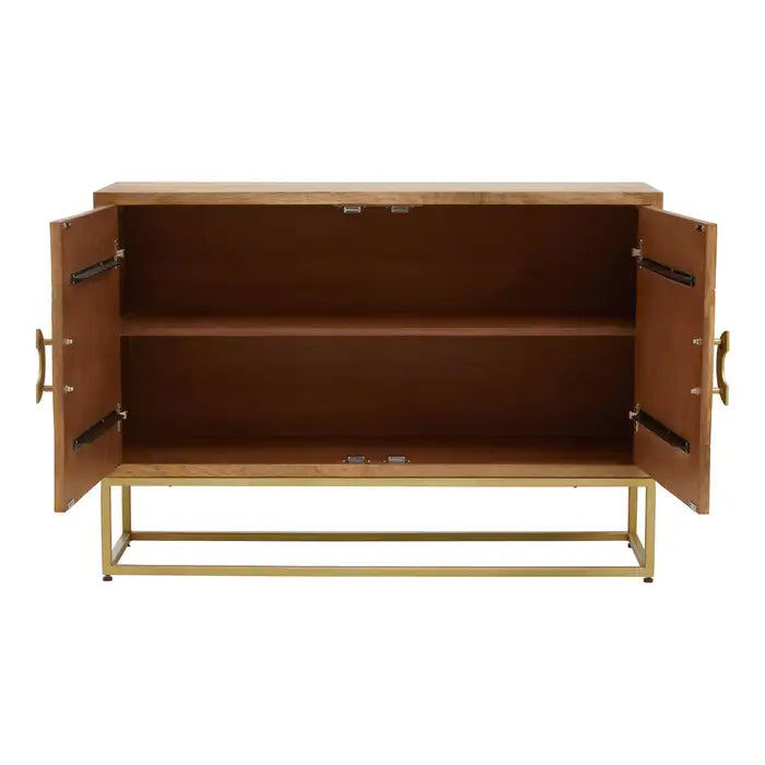 Sedea Wooden Sideboard, Gold Metal Legs, Two Drawers, Natural