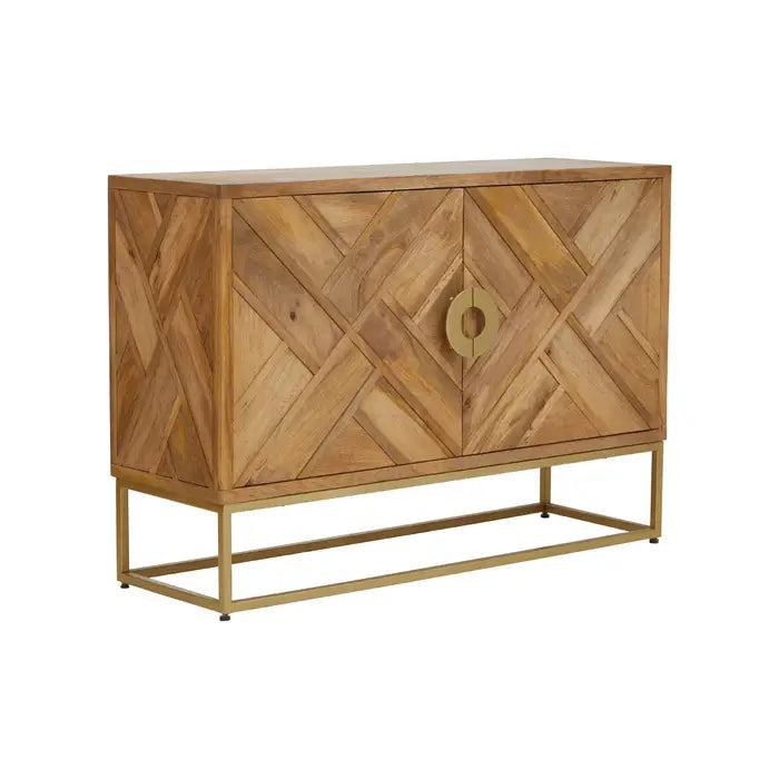 Sedea Wooden Sideboard, Gold Metal Legs, Two Drawers, Natural