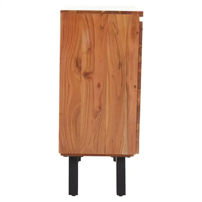 Nashik Small Acacia Sideboard, Black Metal Legs, 1 Doors, 3 Drawers, Natural