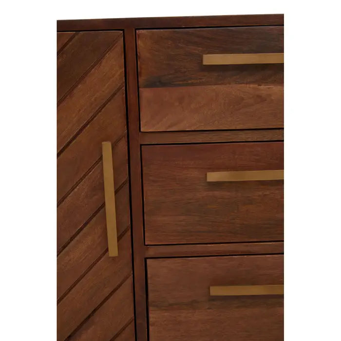 Gaya Large Wooden Sideboard, Gold Metal Legs, 2 Door, 3 Drawers
