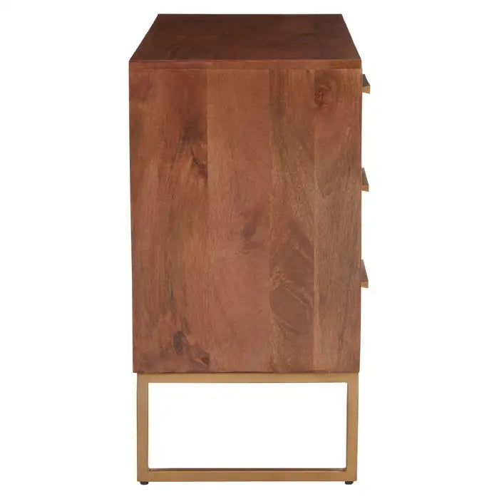 Gaya Small Wooden Sideboard, 1 Door, 3 Drawers, Gold Metal Legs