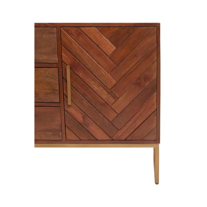 Gaya Small Wooden Sideboard, 1 Door, 3 Drawers, Gold Metal Legs