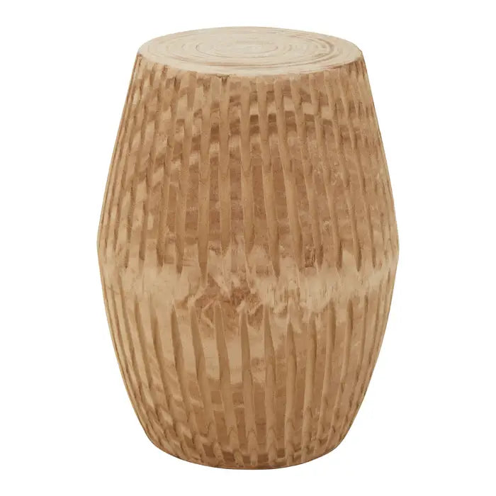Arlo Round Side Table, Natural Wooden Engraved