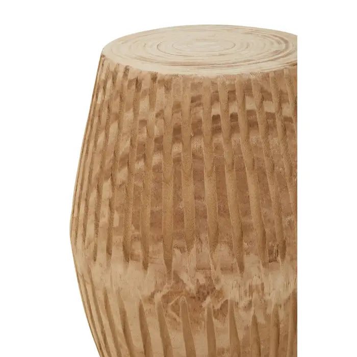 Arlo Round Side Table, Natural Wooden Engraved