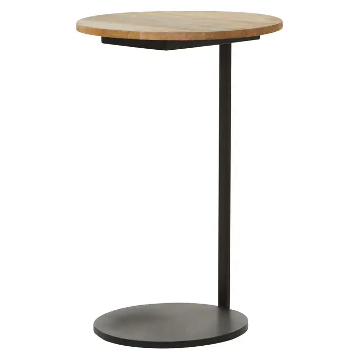 Corra Side Table,  Matte Black Powder Forming, Wooden Top