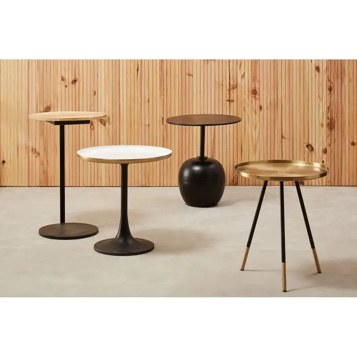 Corra Side Table,  Matte Black Powder Forming, Wooden Top