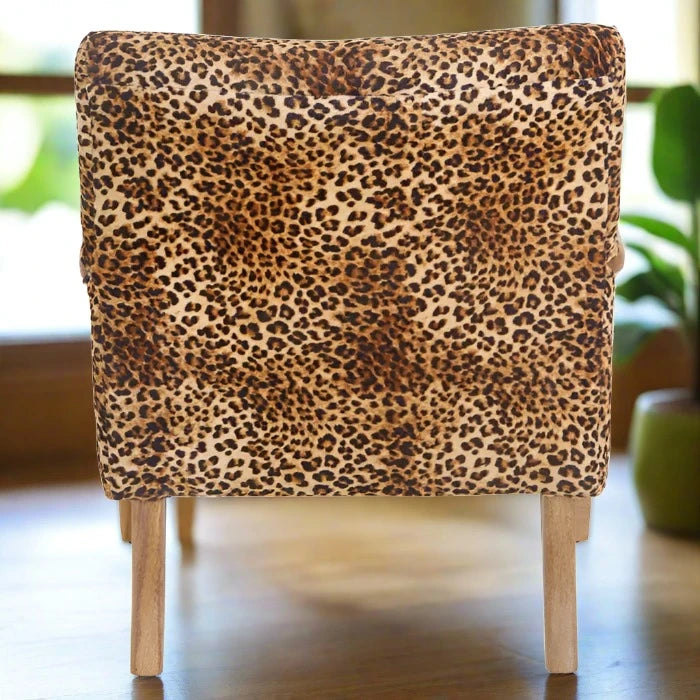 Cefena Lounge Armchair, Leopard Print Velvet, Natural Mango Wood Frame