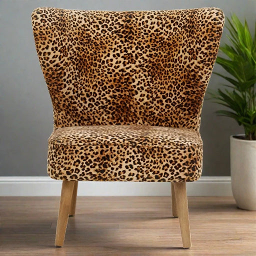Cefena Accent Chair, Leopard Print Velvet, Wood Legs