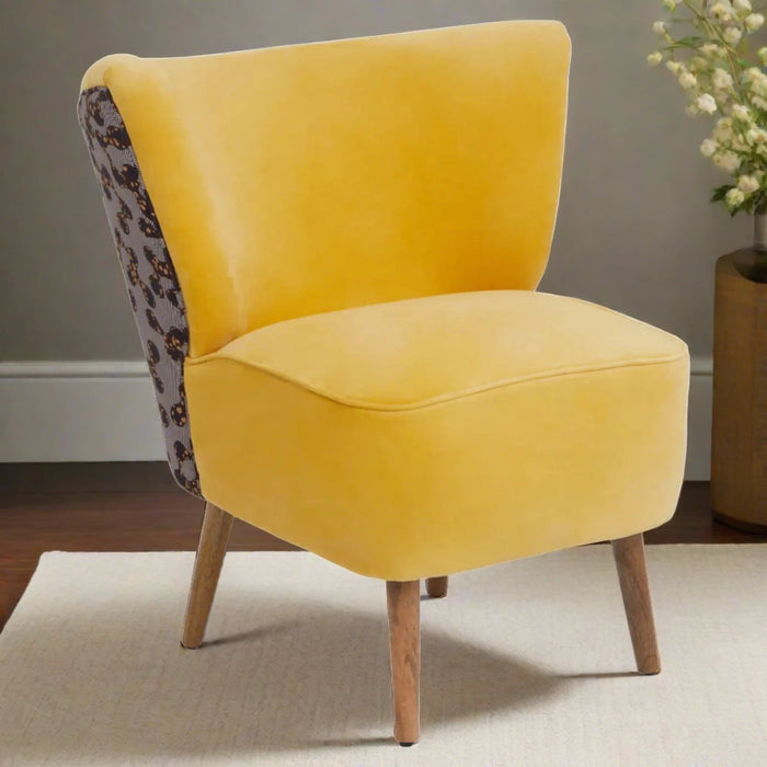 Cefena Yellow & Leopard Print Back Fabric Accent Chair