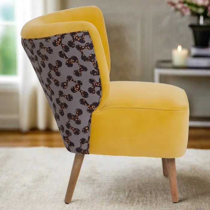 Cefena Yellow & Leopard Print Back Fabric Accent Chair