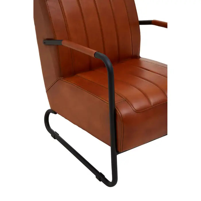 Buffalo Armchair / Accent Chair, Brown Leather, Black Metal Frame
