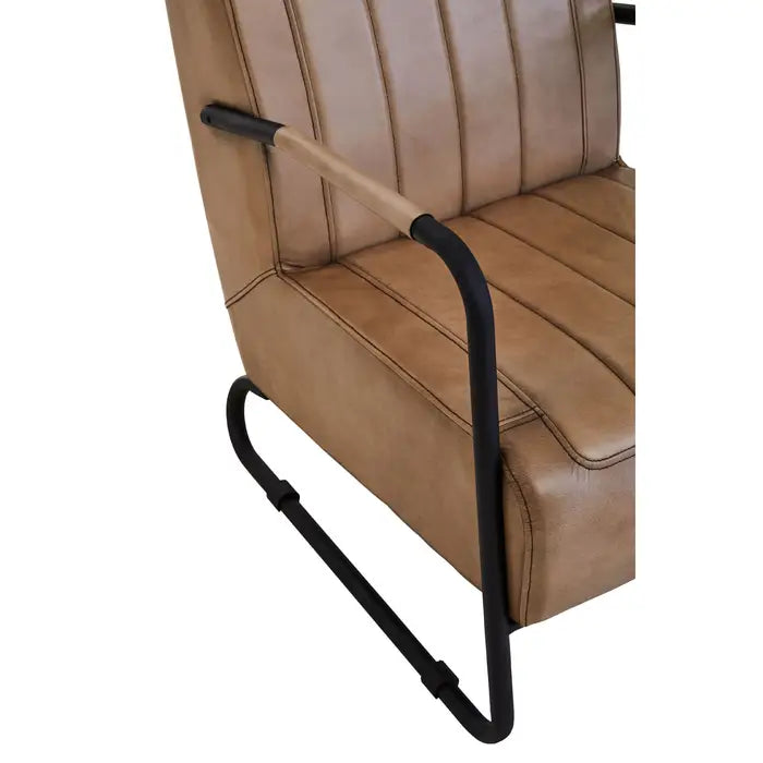 Buffalo Armchair / Accent Chair, Grey/Tan Leather, Black Metal Frame
