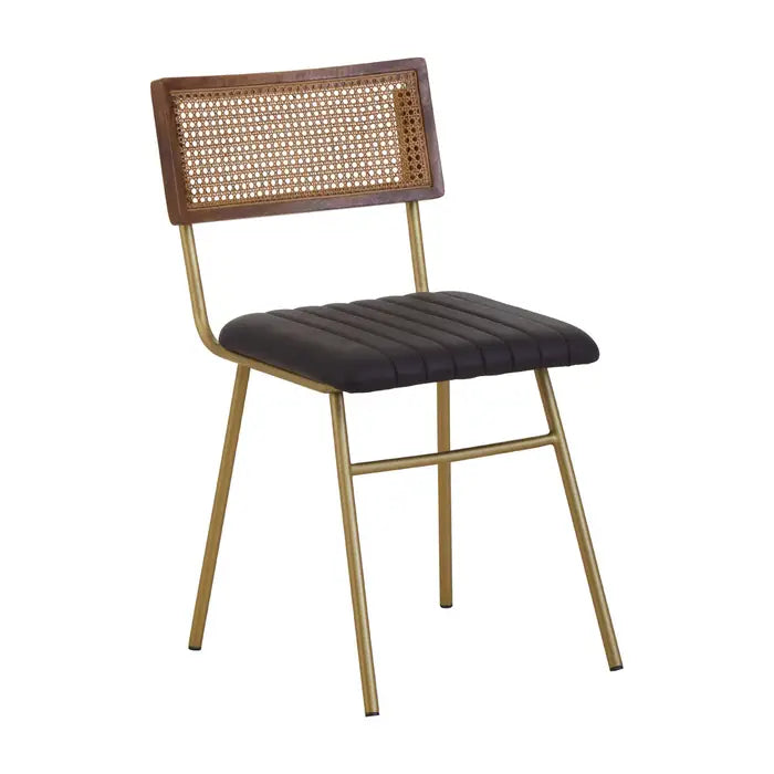 Boston Dining Chair In Black Leather & Gold Metal