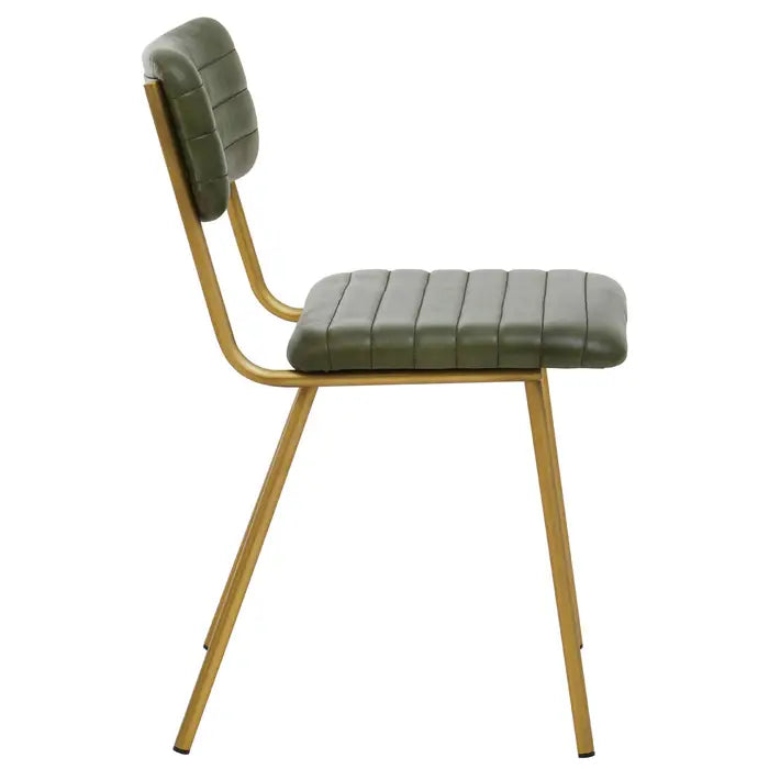 Boston Dining Chair In Green Leather & Gold Metal Frame
