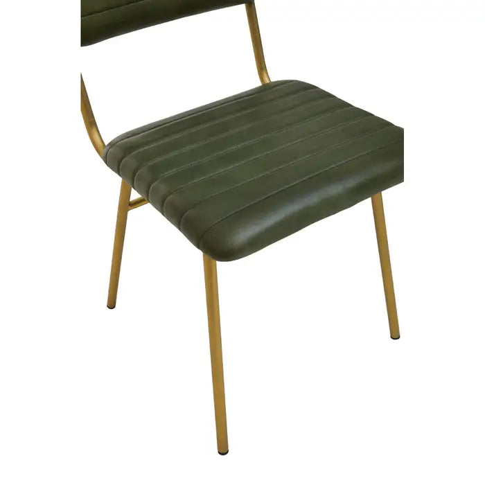 Boston Dining Chair In Green Leather & Gold Metal Frame