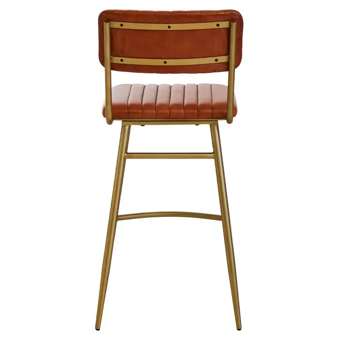 Buffalo Tan Leather Bar Chair With Gold Finish Frame