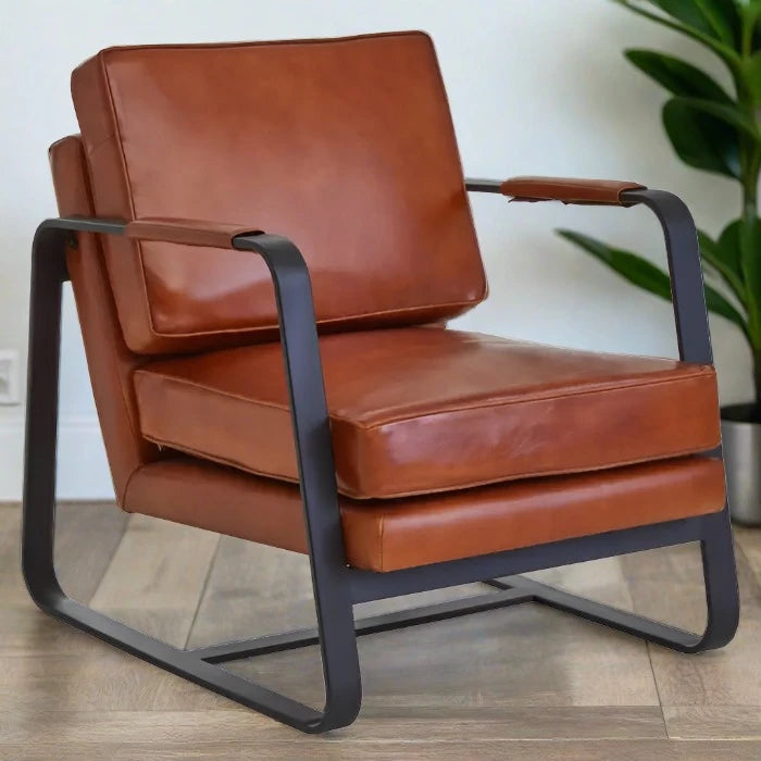 Buffalo Tan Leather Accent Armchair, Black Iron Frame