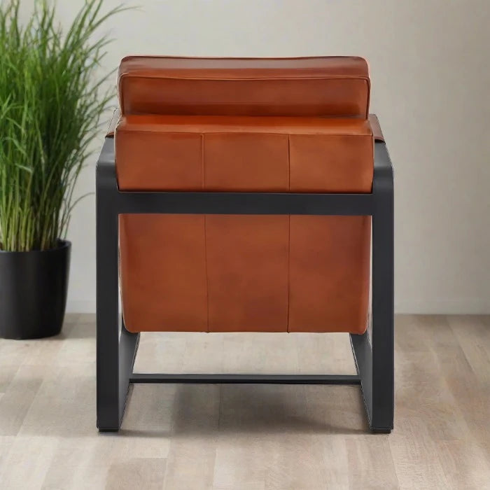 Buffalo Tan Leather Accent Armchair, Black Iron Frame