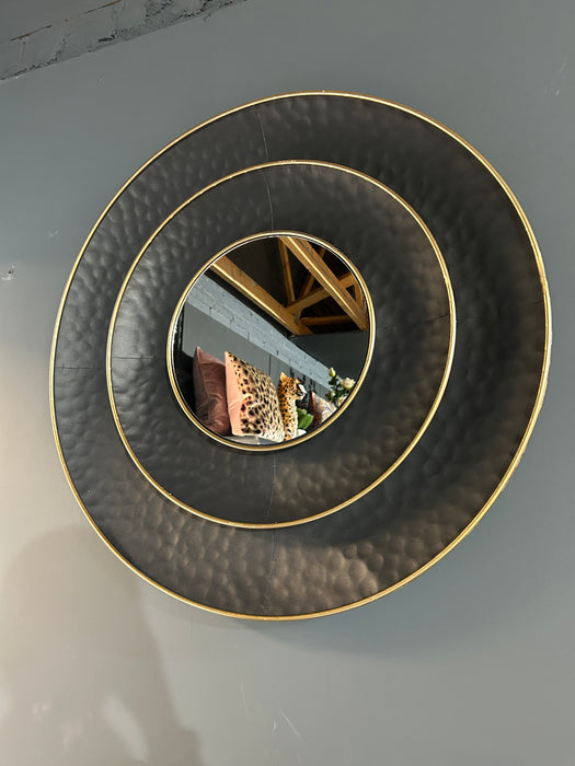 Jules Round Wall Mirror, Metal Frame, Black Gold Finish, 70 cm