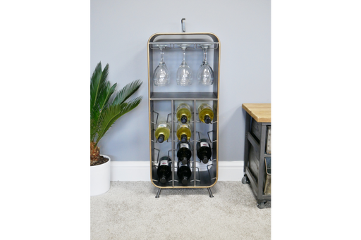 Wine Rack, Wine Bottle Storage, Floor Standing, Gold Finish - 84 x 34 cms
