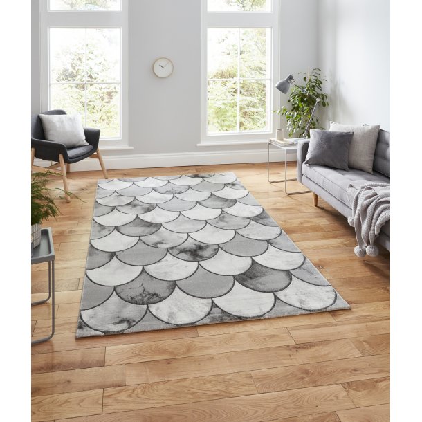Geometric Grey & Silver Living Room Rug