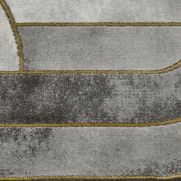 Grey & Gold Living Room Rug With Geo Design