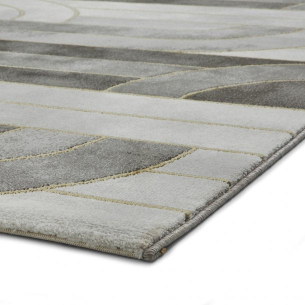 Grey & Gold Living Room Rug With Geo Design
