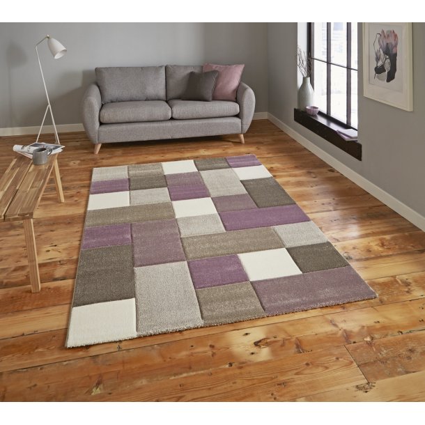 Geometric Living Room Rug  &  Runner In Beige & Purple