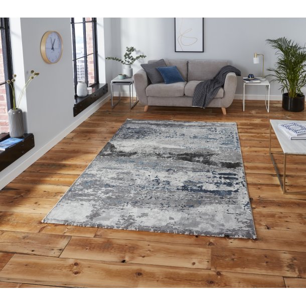 Carlton Grey & Navy Abstract Living Room Rug