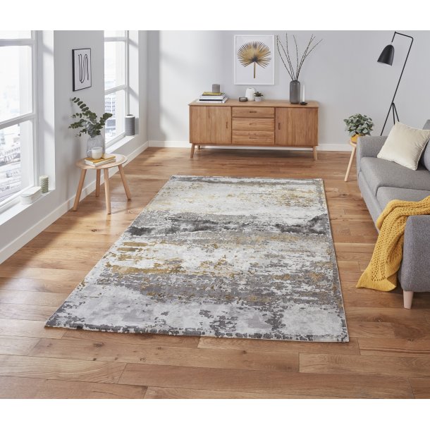 Carlton Grey & Ochre Abstract Living Room Rug