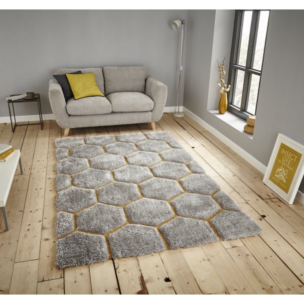 Modern Aria Grey & Yellow Geometric Living Room Rug