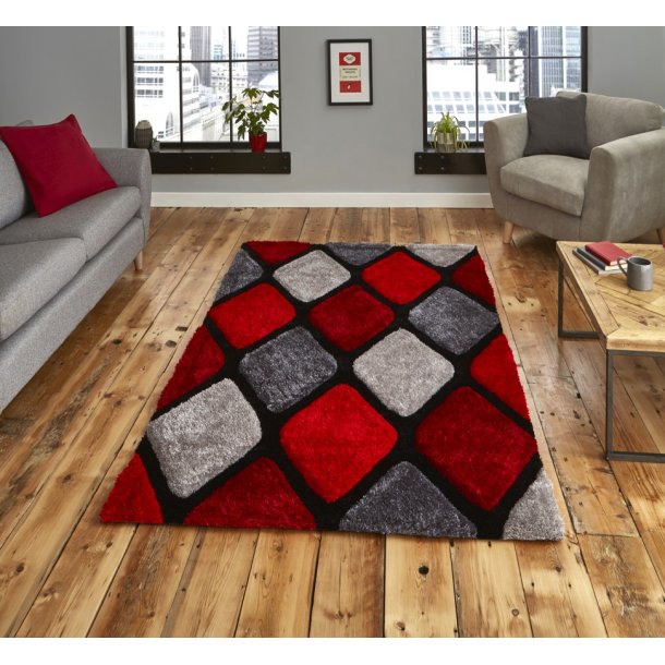 Aria Grey & Red Living Room Rug