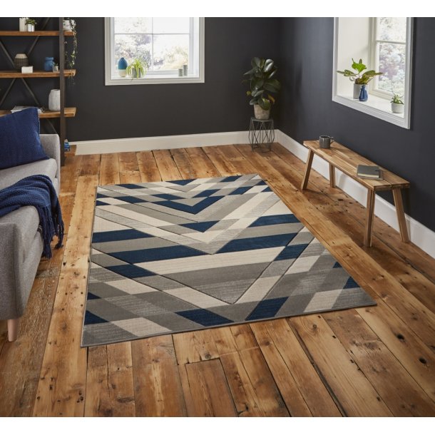 Bordeau Grey & Blue Geometric Living Room Rug