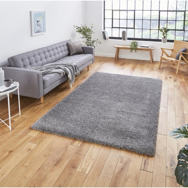 Plain Grey Shag Pile Living Room Rug