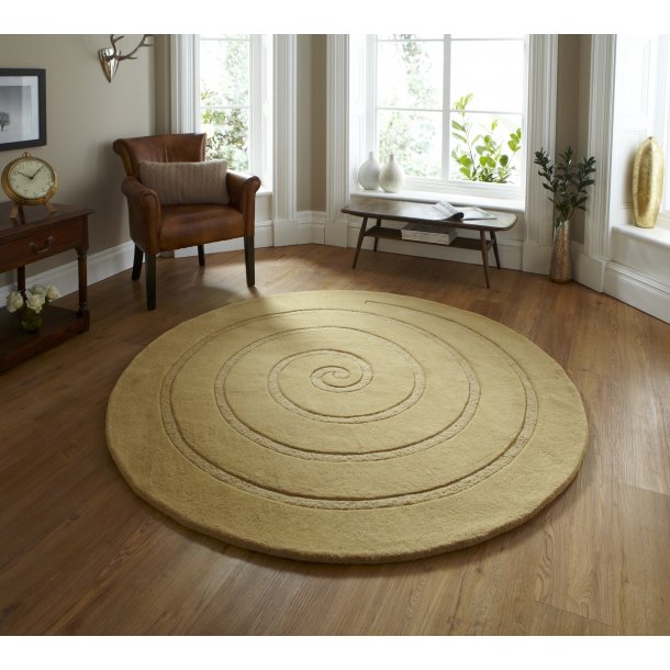 Round Gold Woolen Spiral Living Room Rug