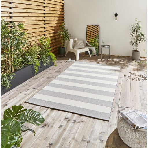 Lounge Outdoor Rug, Striped, Grey & Light Beige ( 3 Sizes )